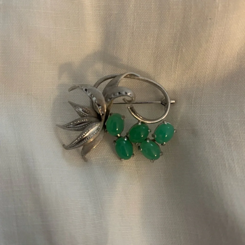 Sterling Silver and Jade Botanical Holy Brooch